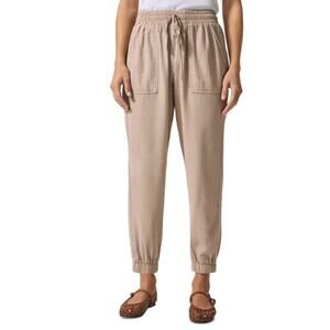SPLENDID WOMENS XLARGE DRAWSTRING LINEN BLEND LAKESIDE JOGGER KHAKI NEW